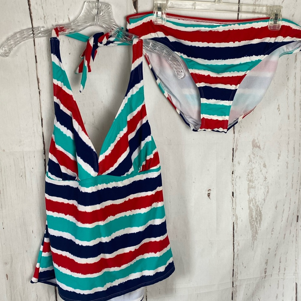 Catalina Red Navy Teal White Striped Tankini Set